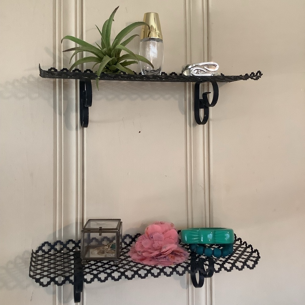 Pair of Vintage MCM Metal Geometric Wall Shelves